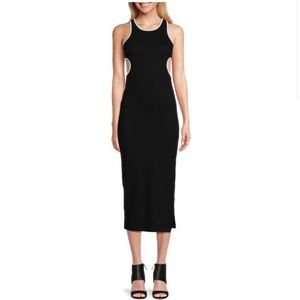 Ribbed Black Midi Dress with Cut Outs, Size M